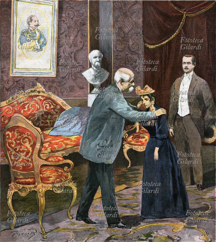 Francesco CRISPI (4 ottobre 1818 – 11 agosto 1901), presidente del Consiglio dei Ministri, riceve la figlia del deputato d\