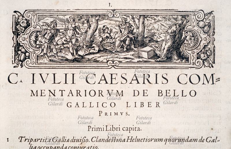 Caio GIULIO CESARE (101-44 a.C.) prima pagina dei Commentari sulla Guerra Gallica, \