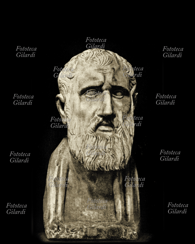 ZENONE di Cizio (333 - 263 a.C.) filosofo greco antico nativo di Cipro, il fondatore dello stoicismo. Busto in marmo, s.d.