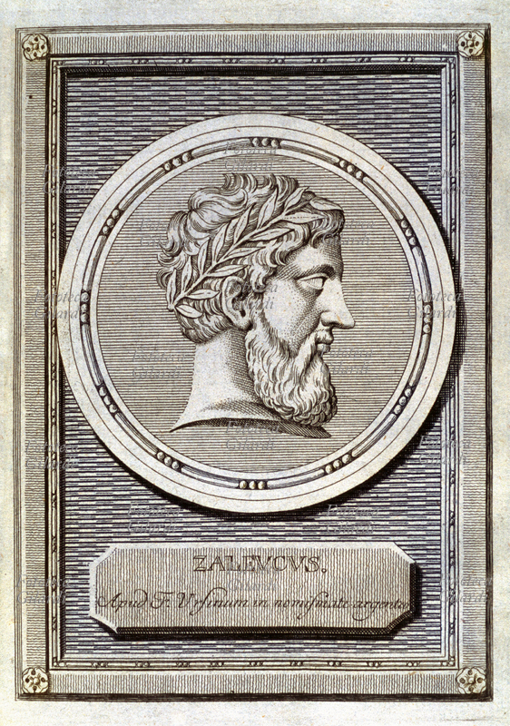 ZALEUCUS (7th century BC), a legislator from Epizephyrian Locri (Magna Graecia), credited with the first written code of laws in the Greek world. Portrait from: \