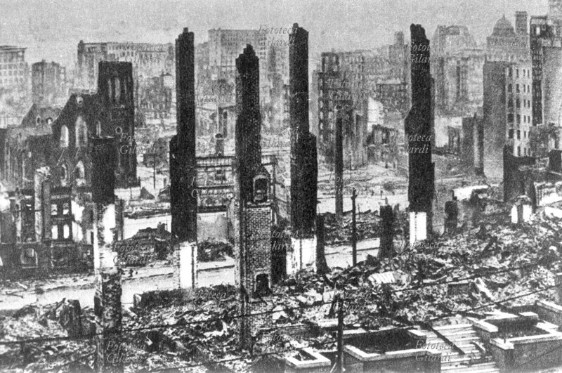 TERREMOTO di San Francisco, fotografia del disastro al centro della città. Stati Uniti d\