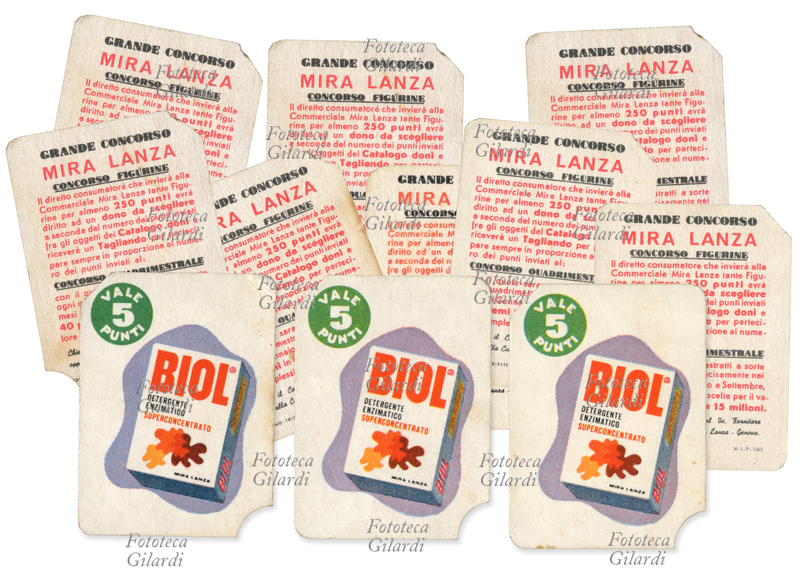 FIGURINE - BIOL detergente enzimatico superconcentrato 5 punti - figurina della raccolta punti/figurine promozionali della casa produttrice di detergenti Mira Lanza. Italia, 1970 - 1980.