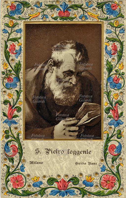 SAN PIETRO leggente. Cromolitografia dal dipinto di Guido Reni, Milano 1905.