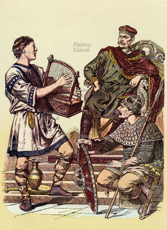 CAROLINGI Re, condottiero e menestrello di corte. Stampa dalla raccolta di tavole illustrate \