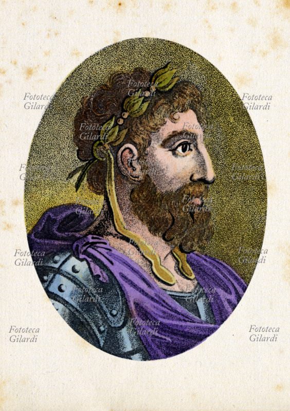 SENOFONTE (430-355 a.C.) scrittore e storico ateniese discepolo di Socrate. Stampa acquarellata, XIX secolo