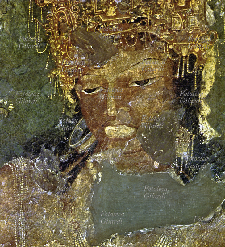 INDIA La figura del Bodhisattva Avalokitesvara negli affreschi della grotta 1 ad Ajanta, dove sono illustrate le vite anteriori del Buddha narrate nel Khuddaka Nikaya, dal Canone buddista. Ultimo quarto del V secolo d.C.