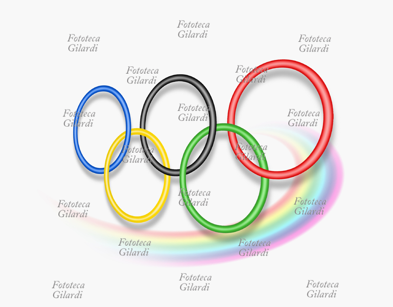 OLIMPIADI gli anelli simbolo della competizione sportiva mondiale (variante in prospettiva); i 5 anelli intecciati furono per la prima volta il simbolo delle Olimpiadi ad Anversa nel 1920 e simboleggiano i 5 continenti: blu Europa, giallo Asia, nero Africa, verde Oceania, rosso America. Computergrafica di Elena Piccini, 2008