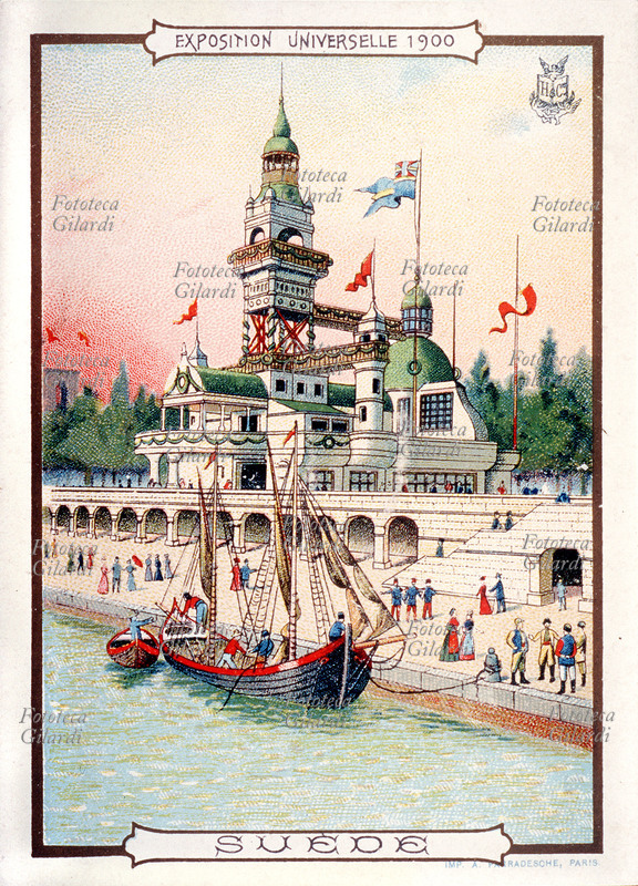 ESPOSIZIONE Universale-Svezia, padiglione che rappresenta la nazione in fiera. Da una serie di piccole cromolitografie dedicate a ciascuno dei padiglioni dell\