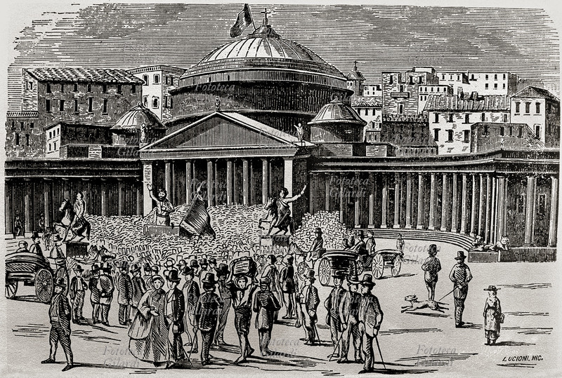 padre Alessandro GAVAZZI (1809 -1889) Spedizione dei Mille, Napoli: padre Alessandro Gavazzi predica in Largo Palazzo Reale. Italia, 1860