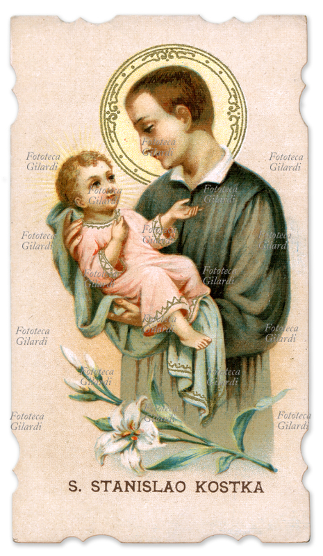 SAN STANISLAO KOSTKA (1550-1568) immaginetta devozionale, patrono della gioventù studiosa. Cromolitografia. Milano, 1908