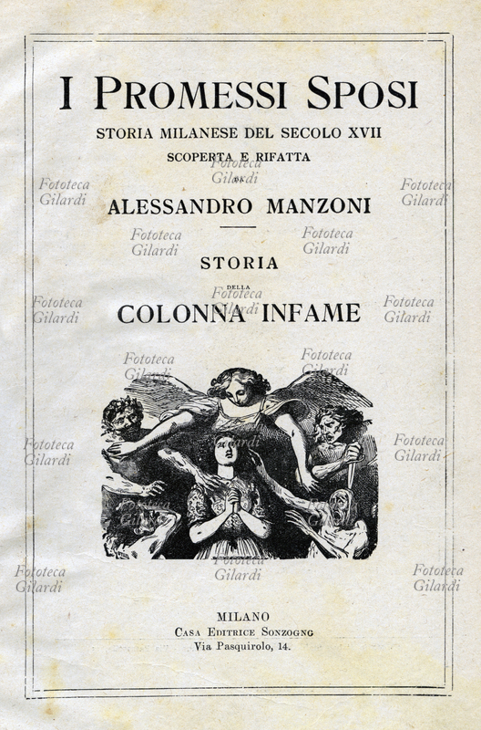 MANZONI Allegoria della virtù, difesa dalla Provvidenza divina contro gli attacchi del Male. Frontespizio di una edizione de \