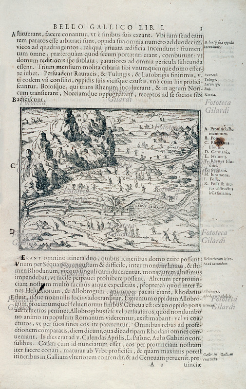 GIULIO CESARE (101-44 a.C.) Pagina con xilografia dai Commentari della Guerra Gallica (58-51 a.C.) \
