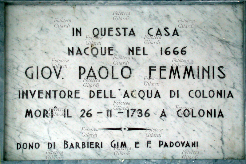 ACQUA DI COLONIA targa commemorativa: \