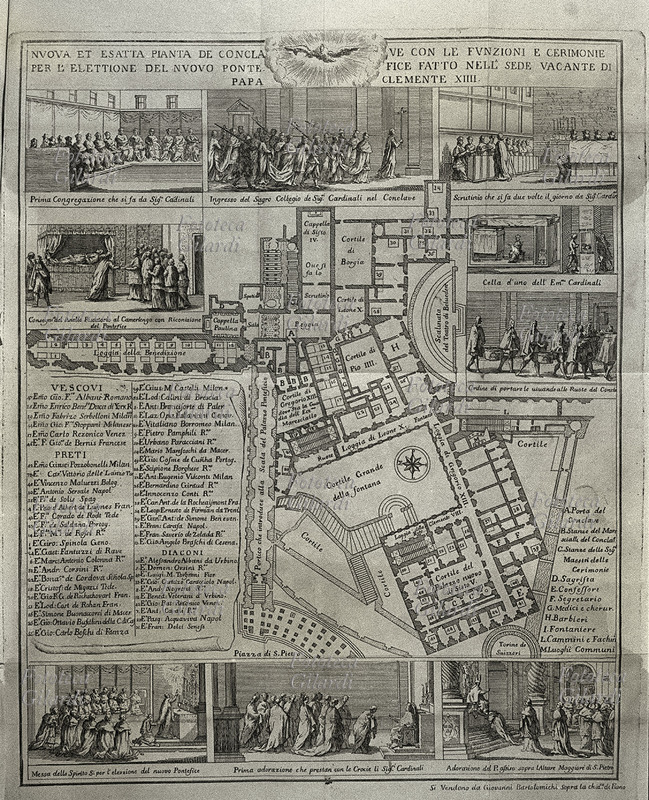VATICANO Nuova ed esatta pianta del Conclave con le Funzioni e Cerimonie per l\