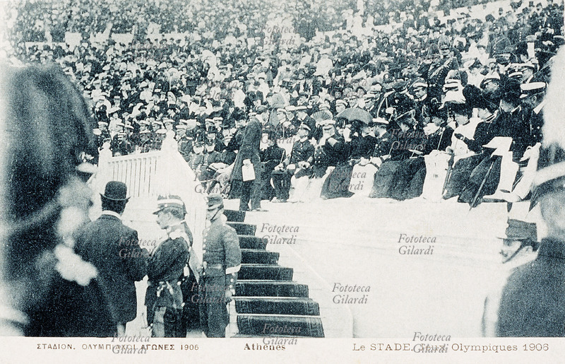 OLIMPIADI 1906 Atene, lo stadio ai giochi olimpici del 1906. Visione del pubblico che assiste, fotografia Pallis & Cotzias, Atene 1906.