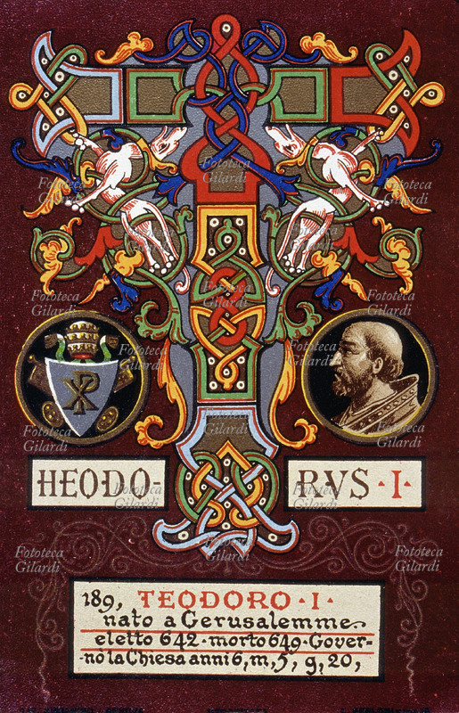 POPE TEODORO I (? - 14 May 649), born in Jerusalem, who was elected in 642. He ruled the Church for 6 years, 5 months and 20 days. Postcard chromolithographic n. 189 from the \