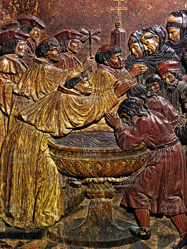 SPAGNA Il battesimo dei Mori (dopo la riconquista spagnola nel 1492). Bassorilievo di Felipe Vigarny del 1552.