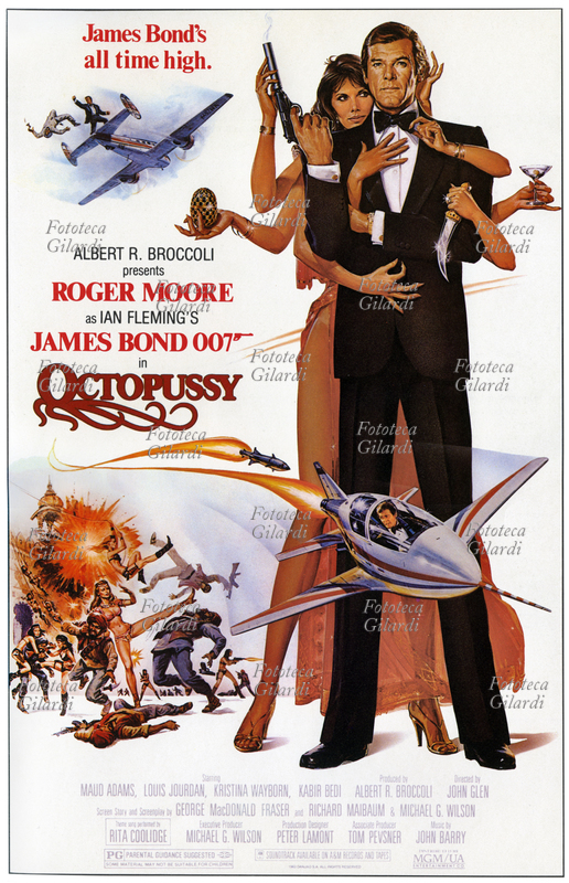 CINEMA Manifesto per il film "Octopussy - Operazione piovra", tratto da due brevi racconti di Ian Fleming (1908 - 1964): "Octopussy" e "Di proprietà di una signora". Diretto da John Glen (15 maggio 1932) è il tredicesimo film della serie di avventure dell\