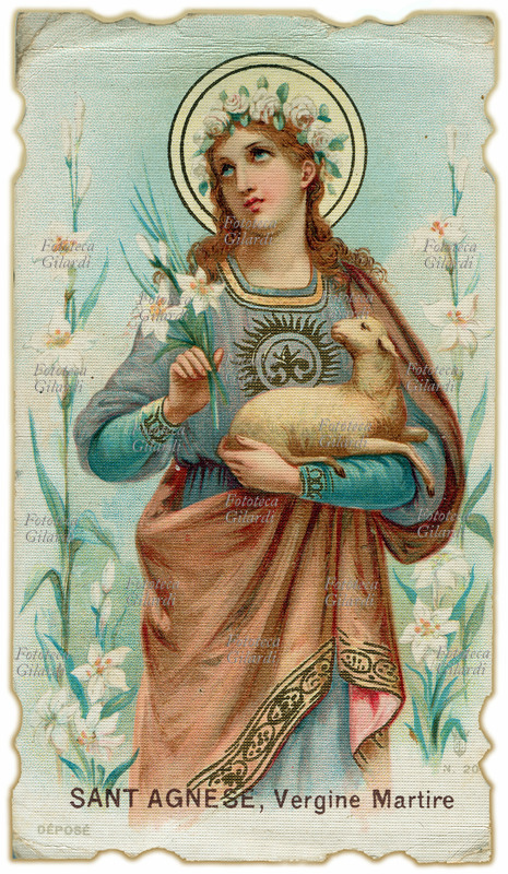 SANTA AGNESE (305 circa) vergine e martire. La Santa è raffigurata con i suoi attributi: l\