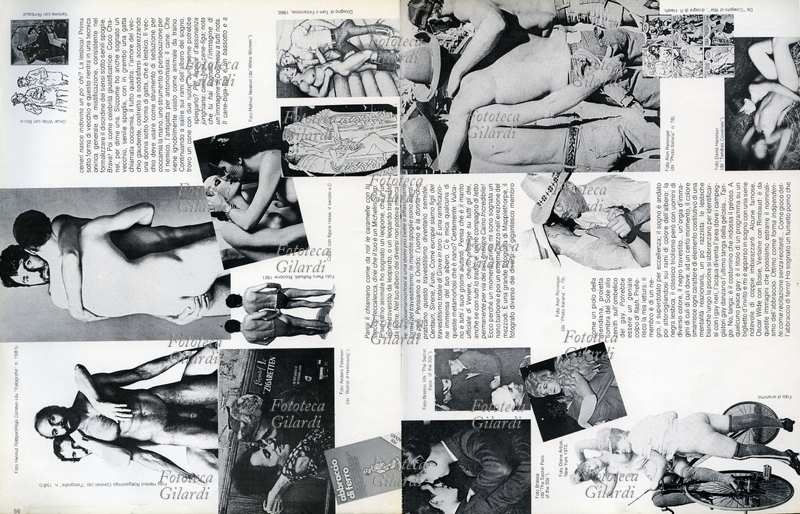 PHOTOTECA Visioni oniriche di omosessuali di ogni genere, doppia pagina 86/87 della monografia "Diversi, gayesbornie & coppie imbarazzanti", dedicata alle immagini dell\