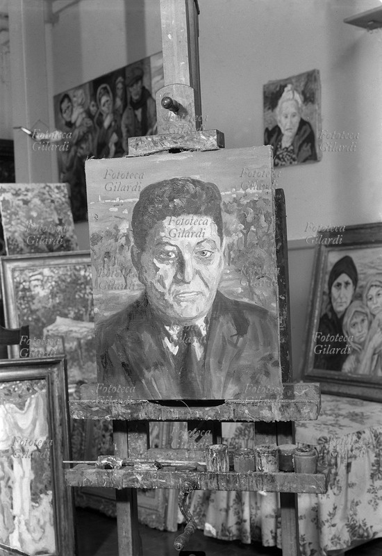 Carlo LEVI (29 novembre 1902 – 4 gennaio 1975), ritratto del sindacalista fondatore della C.G.I.L. Giuseppe Di Vittorio (11 agosto 1892 – 3 novembre 1957). Il dipinto è sul cavalletto nello studio dell\