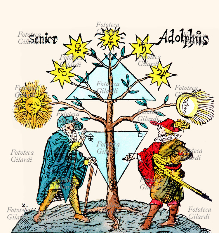 ALCHIMIA Astrologia e simboli alchemici, corrispondenti a quelli dei diversi pianeti, raffigurati in un\