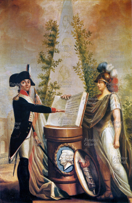 RIVOLUZIONE FRANCESE Un Ufficiale della Guardia Nazionale presta giuramento alla Costituzione. Olio su tela, dipinto di Anonimo del XVII secolo.