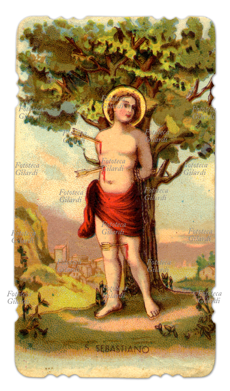 SAN SEBASTIANO The saint is depicted tied to a tree, pierced by three arrows: two in the chest and one in the leg. This representation is also adopted by the syncretic cult since the Voudun came into contact with the Christian religion practiced by the European settlers who had imported it into the Caribbean. The contamination between the two religions soon led to the assimilation of the Voudun idols with the fundamental figures of Christianity. Grans Bwa (Bran Bwa, Ganga-Bois) divinity (Loa or Lwa) was assimilated to the figure of Saint Sebastian Chromolithographic image, Milan 1913