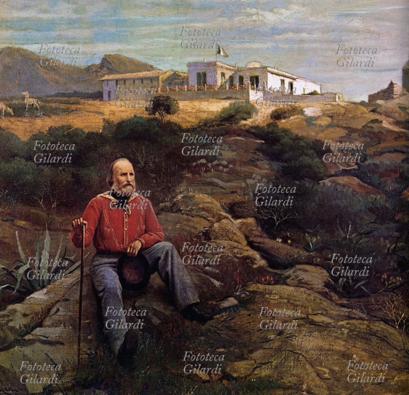 Giuseppe GARIBALDI (1807-1882) Il generale a Caprera. Stampa oleografica XIX secolo da dipinto di G. Mantegazza.