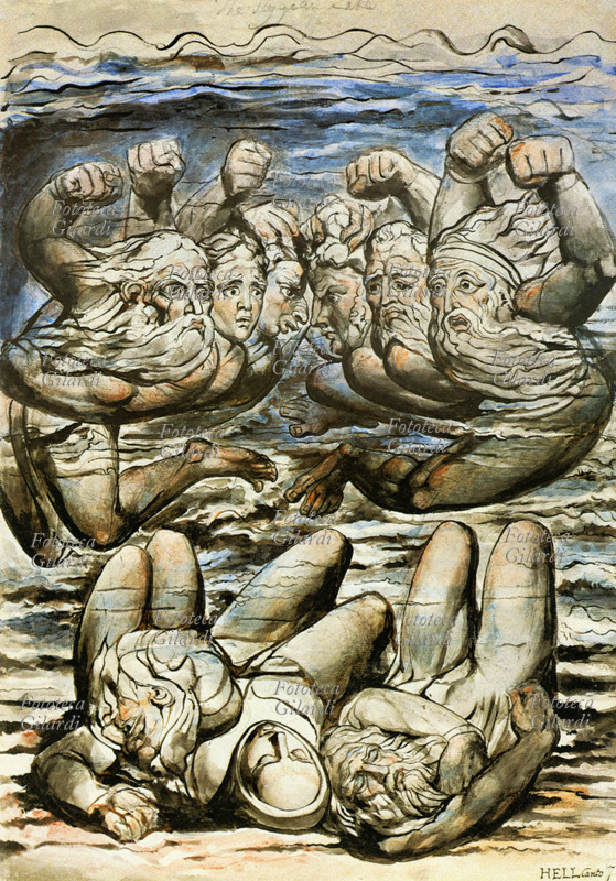 William BLAKE (1757-1827) Divina Commedia, Inferno canto VII. Raffigurazione della palude Stigia con gli iracondi e gli accidiosi. Acquerello, 1824 - 1827