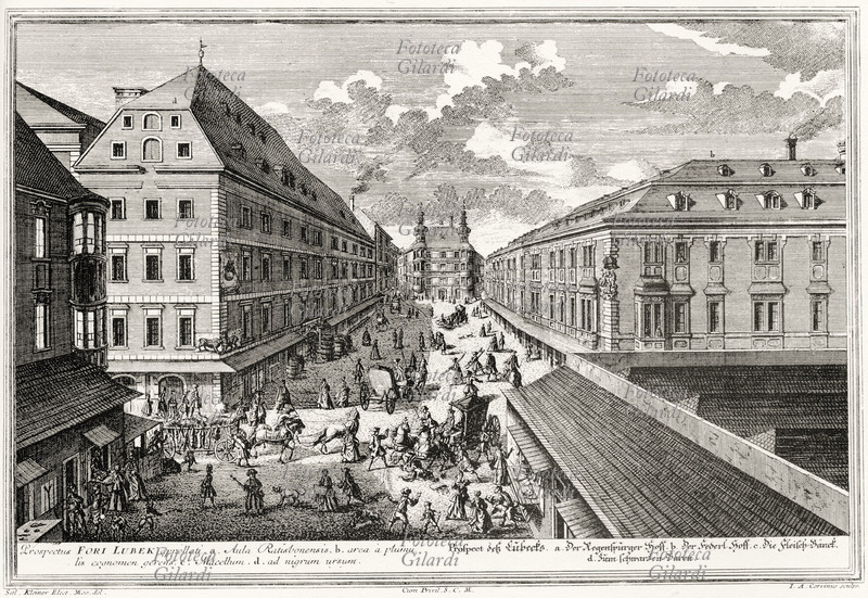 VIENNA veduta prospettica di una strada viennese. Salomon Kleiner (1703-1761), incisione del XVIII secolo.