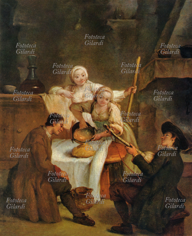 Painted FEEDING of Pietro Longhi “the polenta”, 1740 ca. Venice, Ca\