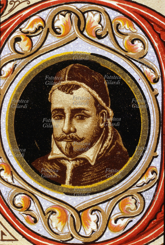 PAPA PAOLO V (1552-1621), al secolo Camillo Borghese, nato a Siena, eletto nel 1605. Arricchì Roma di abbondanti acque. Ritratto, dettaglio da una cartolina cromolitografica della \