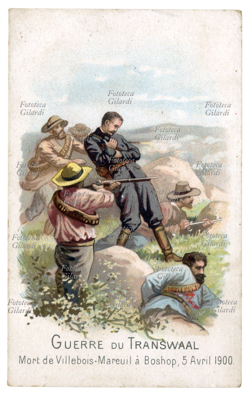 SOUTH AFRICA Transvaal War "Death of Villebois-Mareuil Boshop to 5 April 1900." George Henri Villebois-Mareuil (1847 - 1900), Colonel of the French infantry, fought in alliance with the Boers with Dutch troops, German and Russian against the British Army and the National Guard. Second Anglo-Boer War 1899-1902, figurine in French, about 1900
