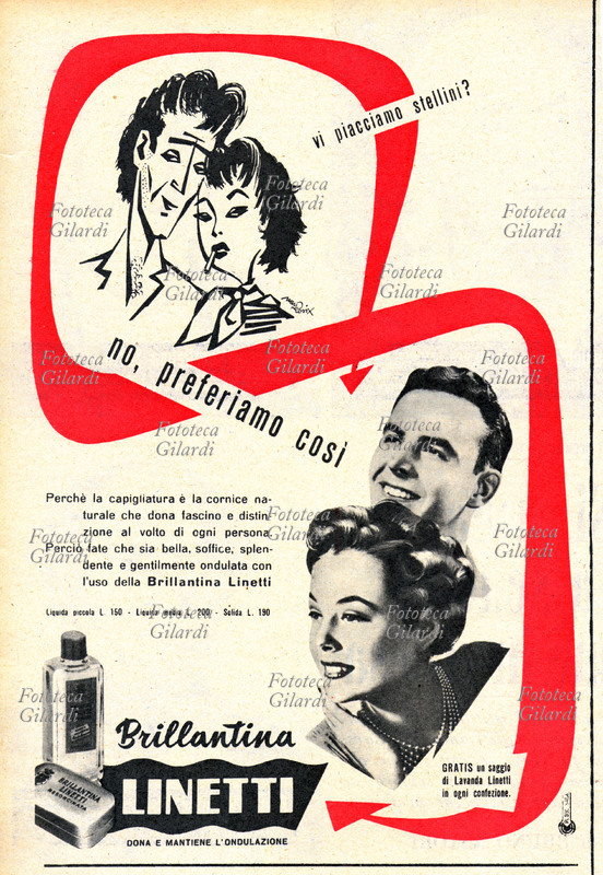 BRILLANTINA LINETTI advertising announcement of 1954