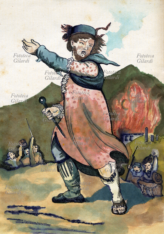 LUDDISM Ned Ludd or Ned Lud (said King Ludd) general of the “luddites”, personage seeds-leggendario of which certainties of the effective existence are not had. Lived presumablly between the XVIII and XIX the century; here dressed up from woman, inborn the laborers to the revolt, against cars and machinery in the factories. proclamava the destruction of coverallses the industrial machinery; same he comiciò destroying a mechanical chassis. Illustration watercolor, Great Britain 1812