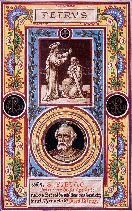 SAN PIETRO Papa (? - 67), Principe degli Apostoli, nato a Betsaida in Galilea e da Gesù eletto nel 33. Cartolina cromolitografica n. 263 dalla \