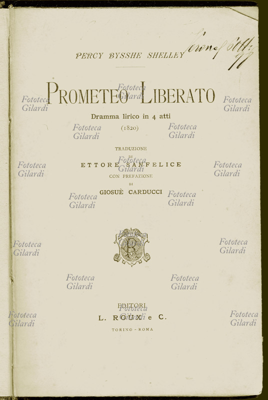 Percy Bysshe SHELLEY (1792-1822) Frontespizio de \