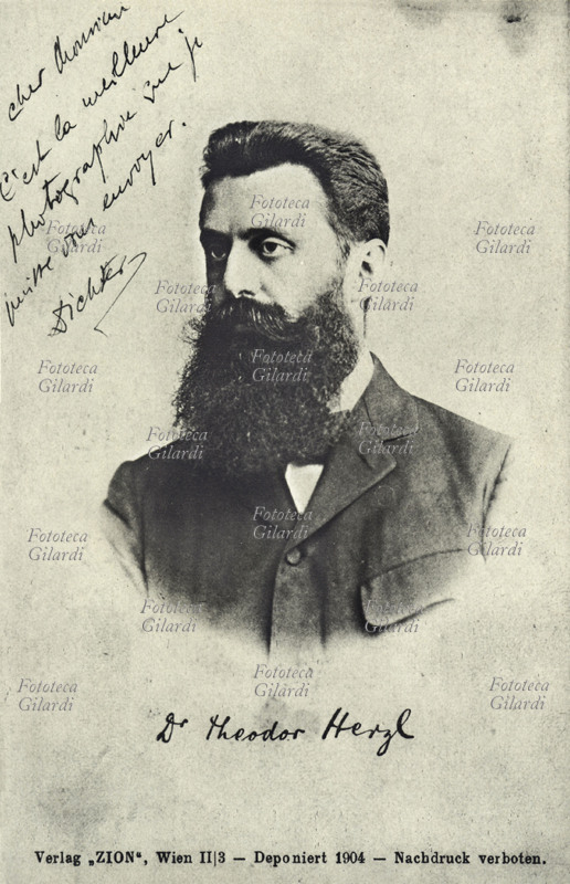 JUDAISM Theodor Herzl (2 May 1860 – 3 July 1904), Hungarian-born Austrian journalist, activist, playwright, writer and lawyer, founder of the Zionist movement, in a photographic portrait on a postcard. Vienna 1904.