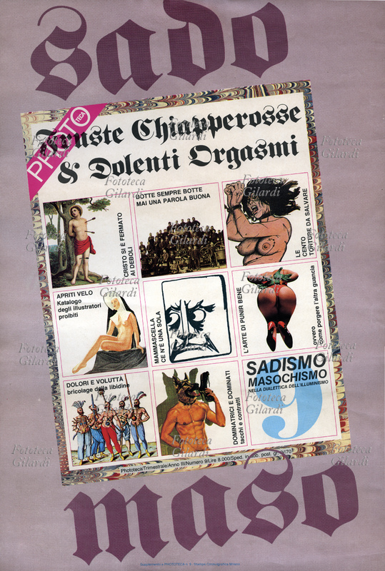 PHOTOTECA Locandina pubblicitaria per "Fruste, chiapperosse & dolenti orgasmi - sado maso", monografia dedicata alle immagini del sadismo-masochismo nella dialettica dell\