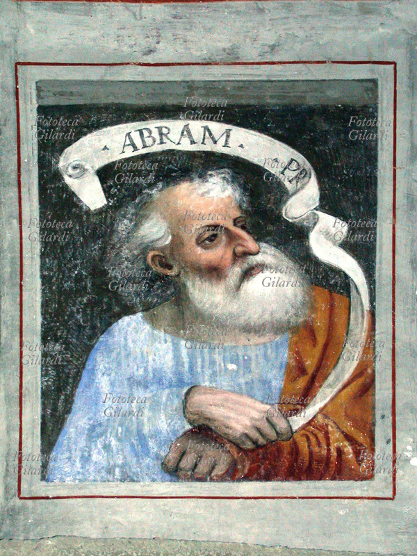 ABRAMO (2000 a.C. circa) profeta biblico. Dettaglio dagli affreschi attribuiti alla scuola di Manfredino e Franceschino Boxilio sulla colonna centrale nell\