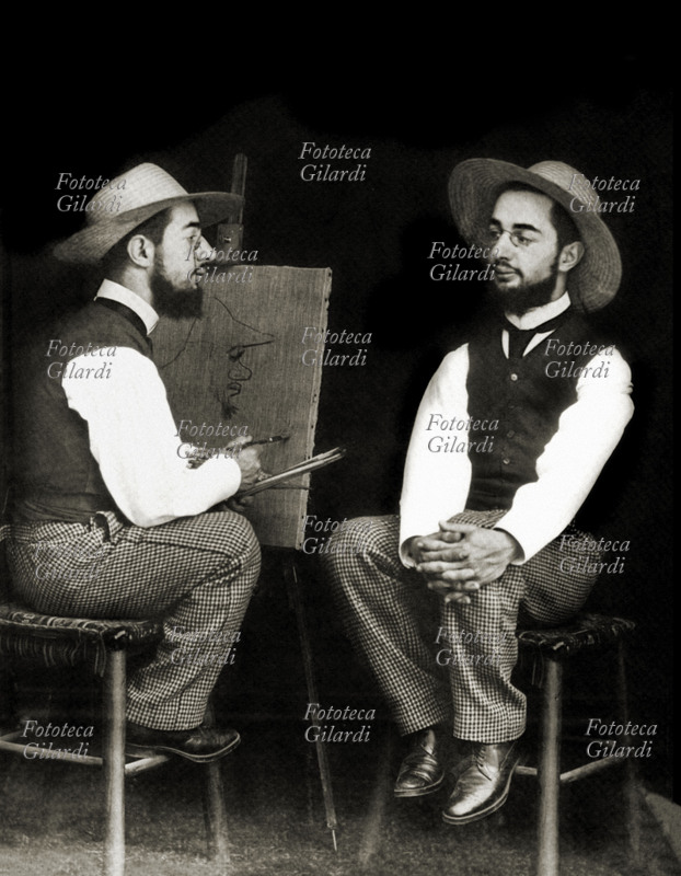 Henri de TOULOUSE LAUTREC (1864-1901) autoritratto in fotomontaggio che ritrae il pittore che posa per se stesso. L\