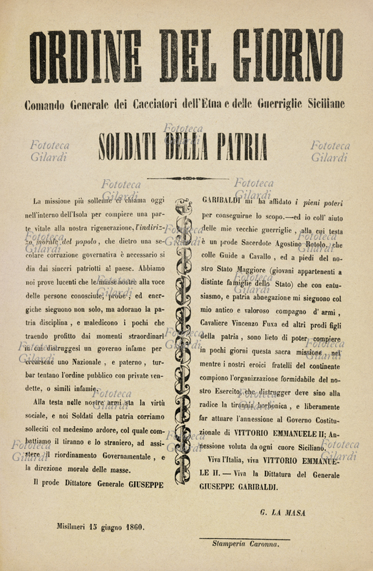 RISORGIMENTO Spedizione dei Mille campagna di Sicilia - fac-simile dell\