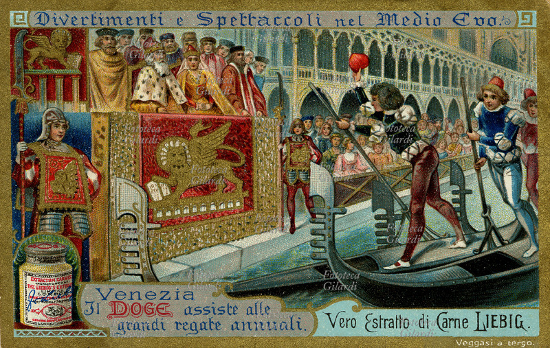 MEDIOEVO Il Doge a Venezia assiste alle grandi regate annuali. (6) Cromolitografia, figurina Liebig: \