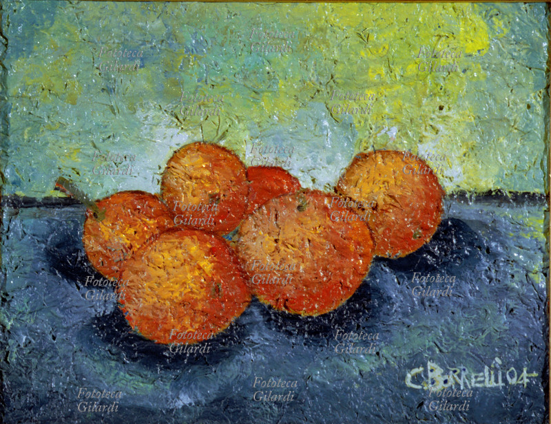 Ciro BORRELLI (1979-) the oranges. Painting to oil on burlap, 2004. Collection of the artist, Milan.