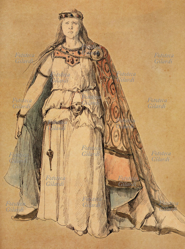 Richard WAGNER (1813-1883) Figurino di Joseph Fluggen per Isotta dell\