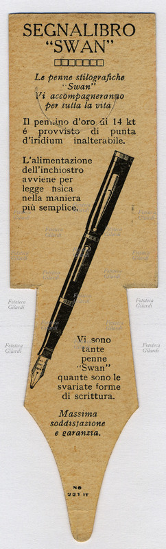 PUBBLICITÀ verso di segnalibro pubblicitario per la penna stilografica \