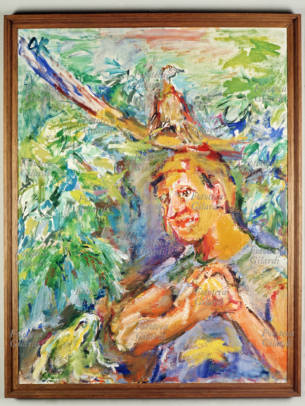 Oskar KOKOSCHKA (1886-1980) Senza Titolo. Ritratto di uomo con rana e uccello, s.d..