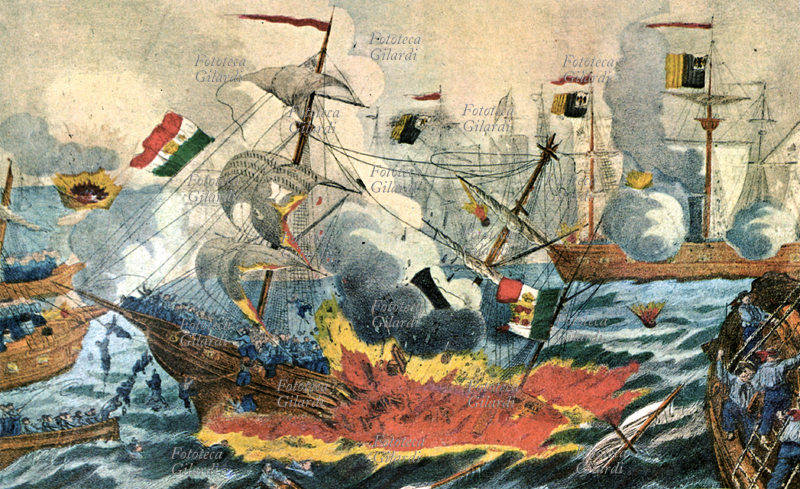 RISORGIMENTO La Battaglia Navale di Lissa. Litografia dell\