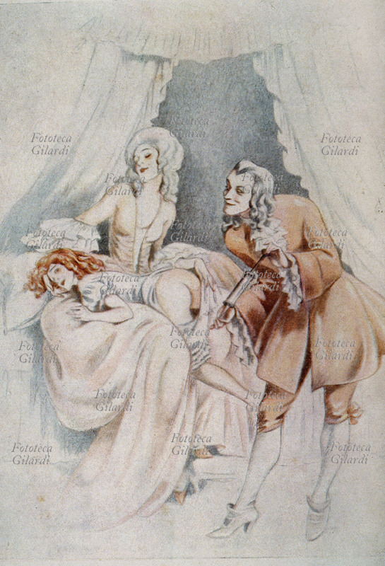 MEDICINA EROTISMO Il Medico galante somministra il clistere alle sue pazienti. Acquarello di S. Margit Gaàl, XIX secolo